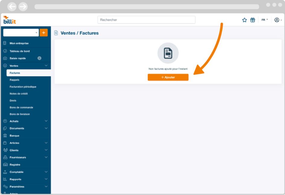 Ajout d'une facture sur Billit suivant les étapes citées plus haut.