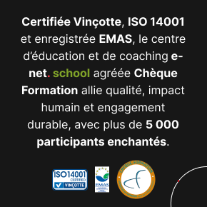 Bandeau de certification Vinçotte, ISO 14001, EMAS et Chèque Formation
