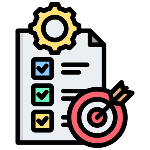 Logo représentant une liste de points à respecter décrite sur une feuille avec une cible au premier plan.